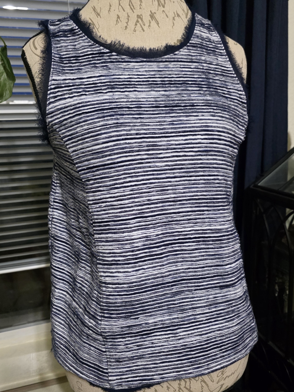 Anthropologie Vanessa Virginia Navy and White Striped Sleeveless Tank